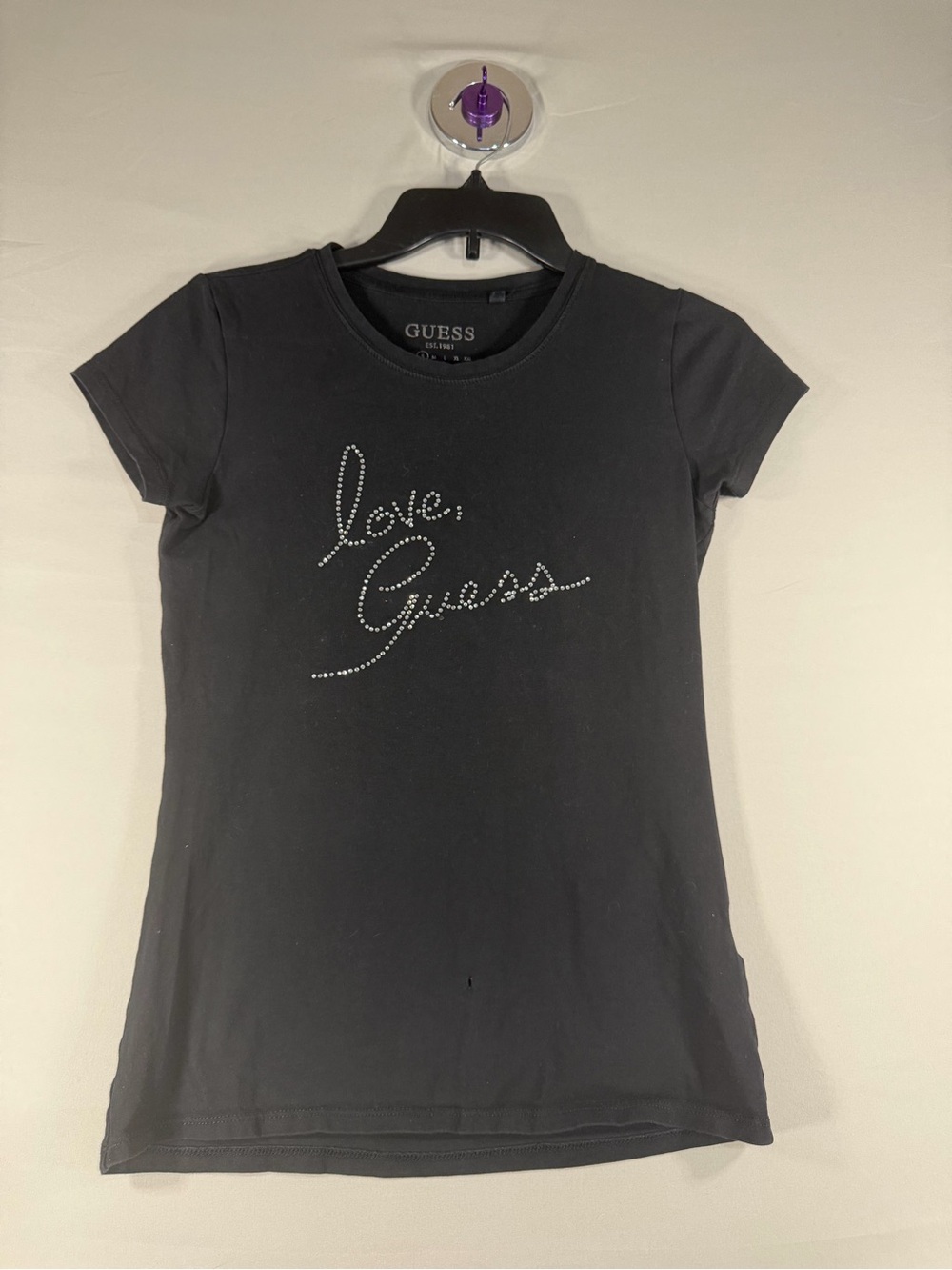Guess Black Short-Sleeve 'Love, Guess' Rhinestone Script Tee